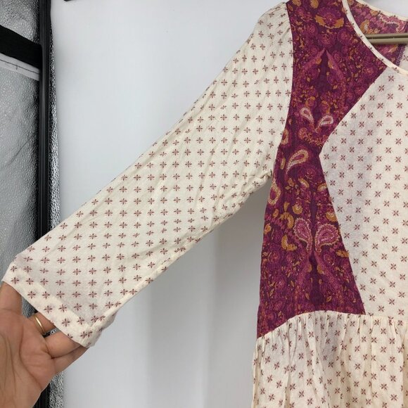 Free People Cream & Burgundy Gauzy Floral Boho Peplum Top size XS - Picture 8 of 14